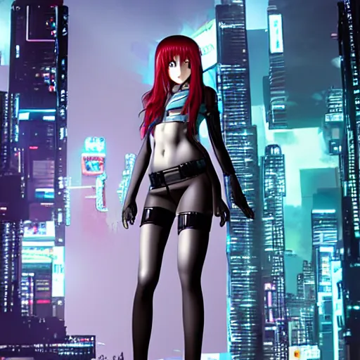 Prompt: cyberpunk Makise Kurisu