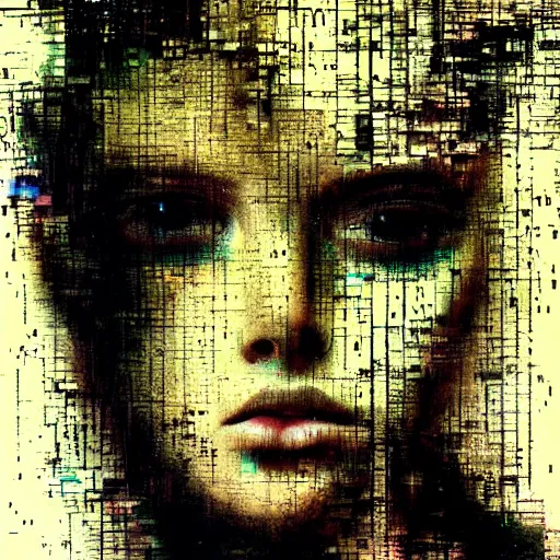 Image similar to portrait of a youthful beautiful women, mysterious, glitch effects over the eyes, fading, by Guy Denning, by Johannes Itten, by Russ Mills, centered, glitch art, clear skin, hacking effects, chromatic, cyberpunk, color blocking, digital art, concept art, abstract