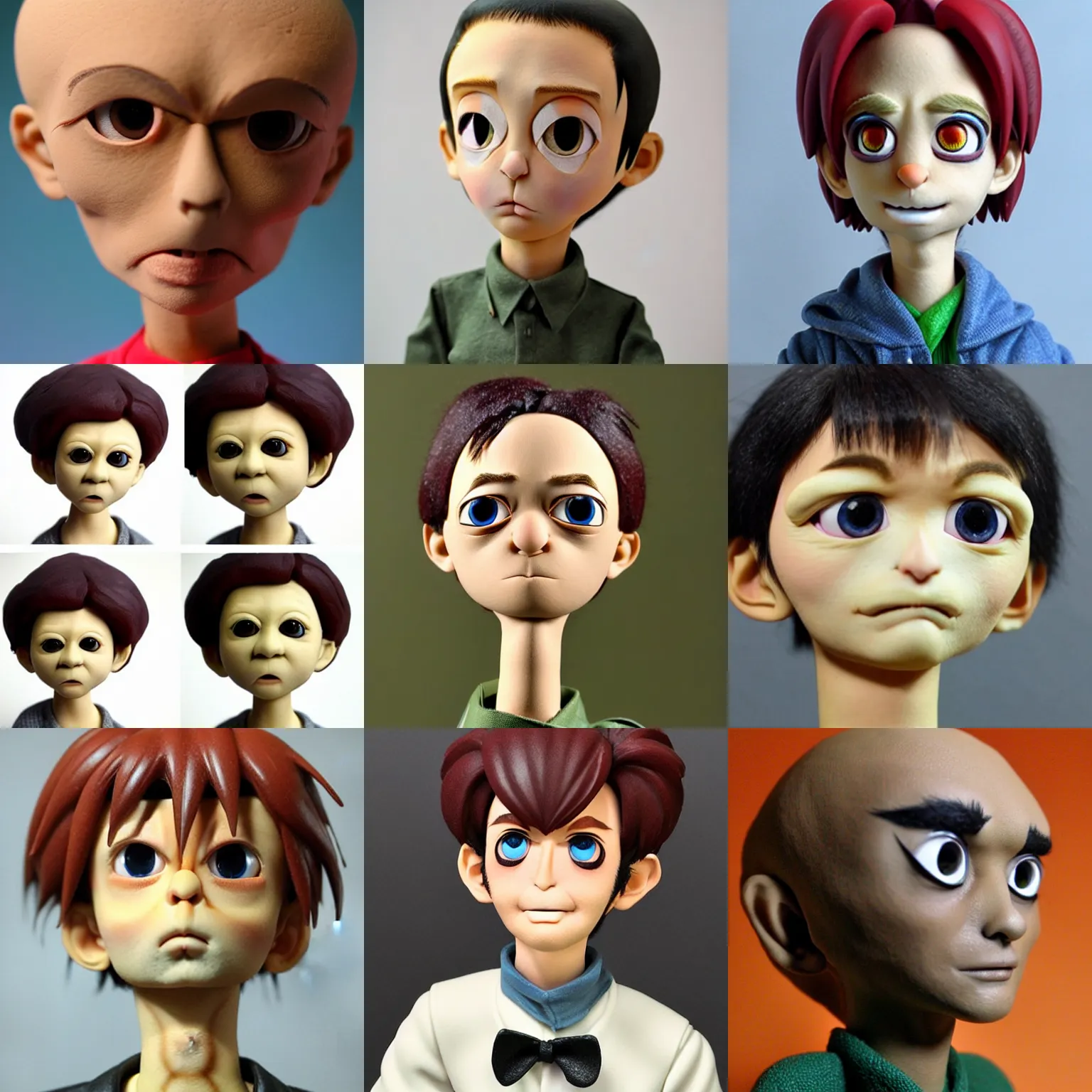 Prompt: real he-manl!! clay! close detailed sculpted head , style: manga claymation puppet kids clay , by guldies