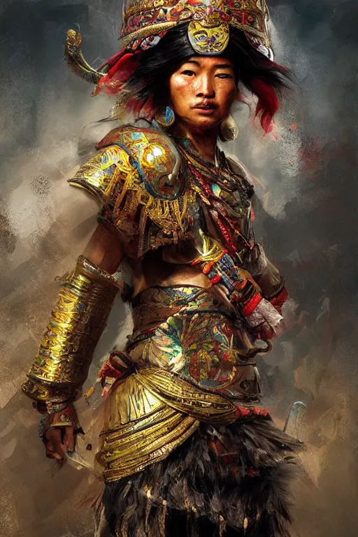 Image similar to Tibetan warrior, portrait, fierce, intricate, elegant, volumetric lighting, scenery, digital painting, highly detailed, artstation, sharp focus, illustration, concept art, ruan jia, steve mccurry