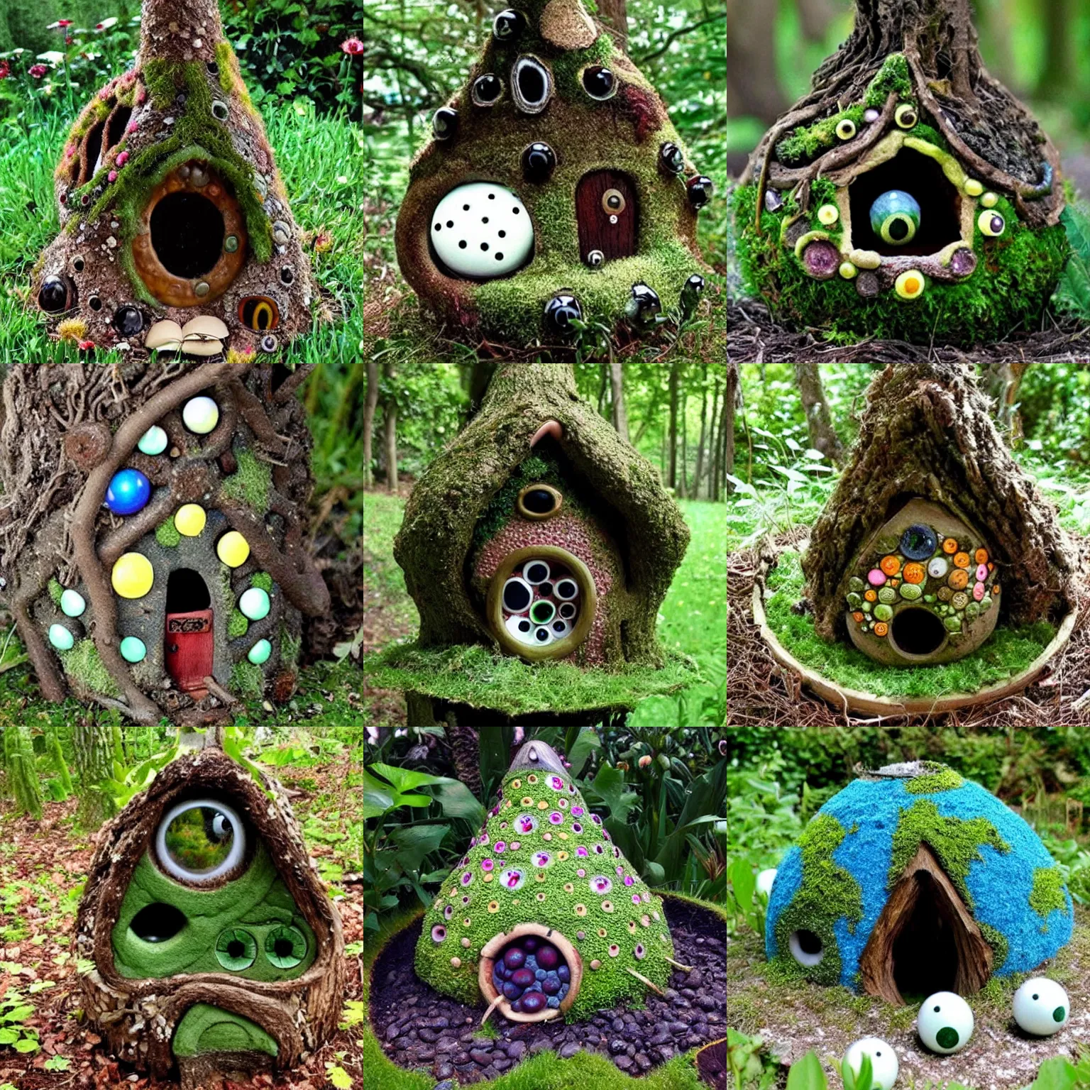 Prompt: fairy house made of eyeballs