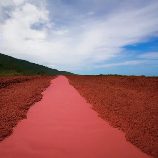 Image similar to purple road on a red sand beach