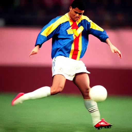 Image similar to ronaldo nazario fenomeno from fc barcelona, photograph by mark mann, 1 9 9 6