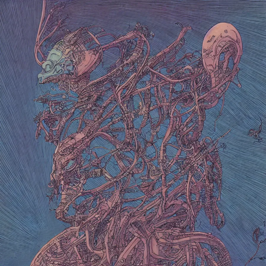 Prompt: ( an alien king, record jacket design ) by mœbius