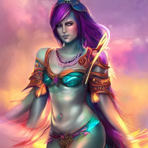 Image similar to a rainbow goddess mystic female warrior leader by ross tran digital artwork business leader