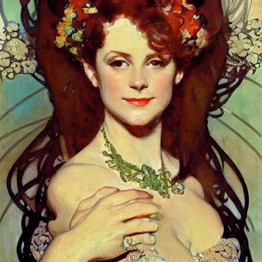 Image similar to mandelbrot portrait of a beautiful woman by gil elvgen, greg manchess, mucha