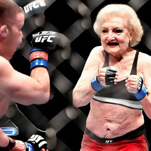 Image similar to betty white fighting in the ufc octagon