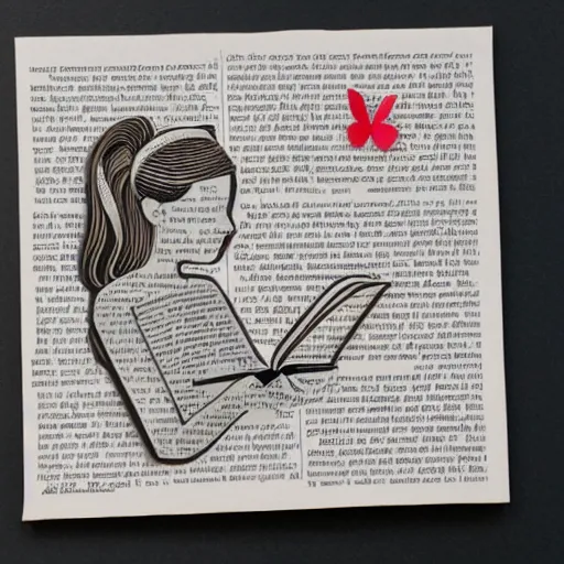 Image similar to cut paper art of belle reading a book