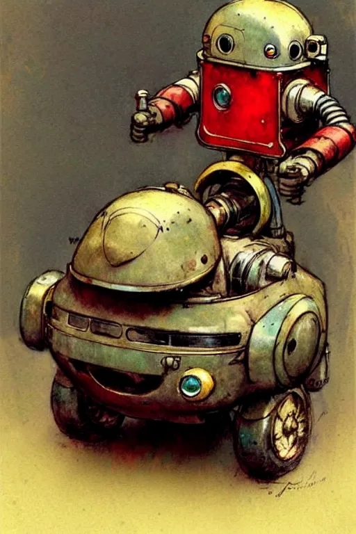 Image similar to adventurer ( ( ( ( ( 1 9 5 0 s retro future android robot fat robot mouse wagon. muted colors. ) ) ) ) ) by jean baptiste monge!!!!!!!!!!!!!!!!!!!!!!!!! chrome red