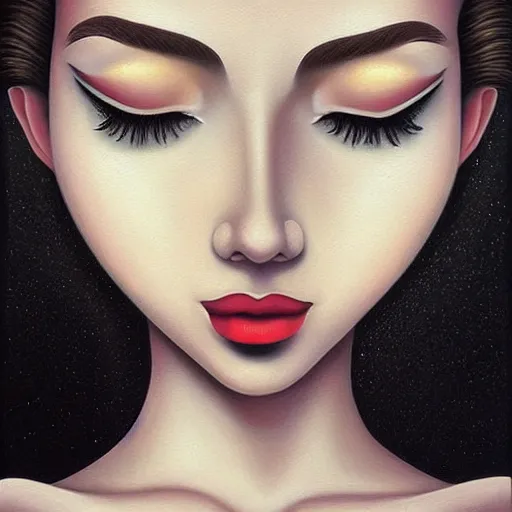 Image similar to a painting of a beautiful woman!, an ultrafine detailed painting by rafal olbinski, behance contest winner, pop surrealism, detailed painting, very detailed, minimalist, airbrush art