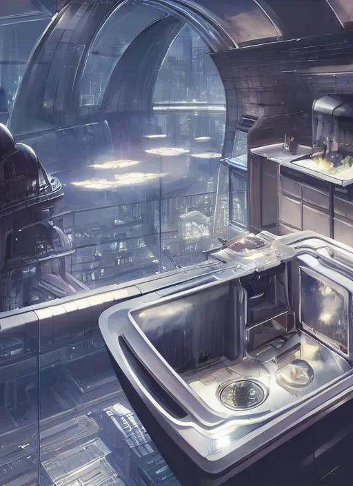 Image similar to futuristic city growing inside stainless steel kitchen sink by ross tran, thierry doizon, craig mullins, ilya kuvshinov, artgerm, edward hopper, dan mumford, wlop, rutkovsky, carl spitzweg, moebius, unreal engine 5, lumen, nanite