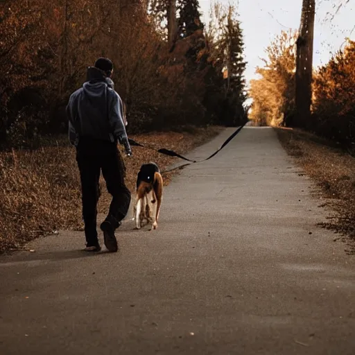 Image similar to a man walking a dog