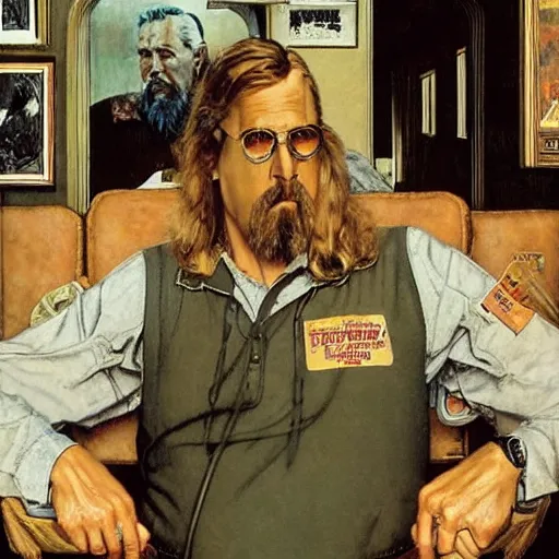 Image similar to The Big Lebowski portrait by norman Rockwell, epic