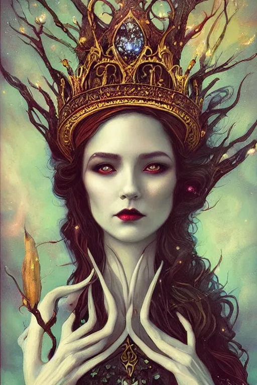 Image similar to jeweled Crown, other worldly, fairy autumn court, art nouveau, by Anato Finnstark, Tom Bagshaw, Brom