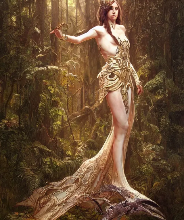 Image similar to epic full body portrait of Nicolas Cage fantasy, intricate, elegant, highly detailed, digital painting, artstation, concept art, smooth, sharp focus, illustration, deep forest on background, art by artgerm and greg rutkowski and alphonse mucha,