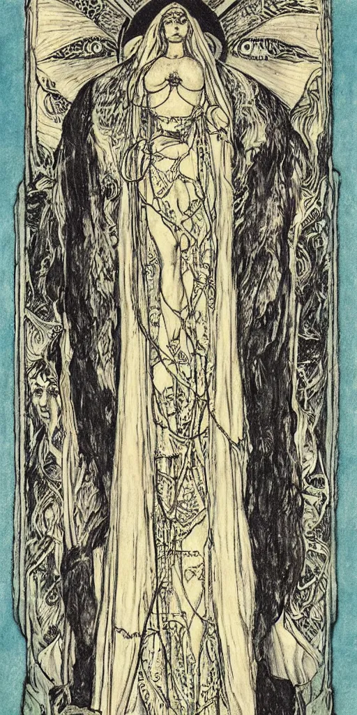 Image similar to the high priestess tarot card by austin osman spare