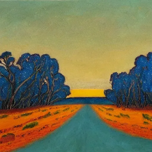 Prompt: beautiful landscapes in the style of Albert Namatjira (1902–1959), Australian aboriginal painter