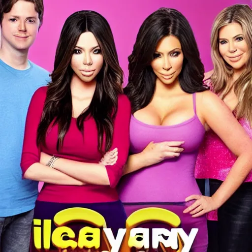 Image similar to Icarly with kim kardashian as Carly, 8k full HD photo, cinematic lighting, anatomically correct, oscar award winning, action filled, correct eye placement,