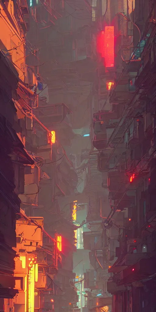 Prompt: cyberpunk alley, detailed, cel shaded, by makoto shinkai and moebius and anton fadeev and james gurney,