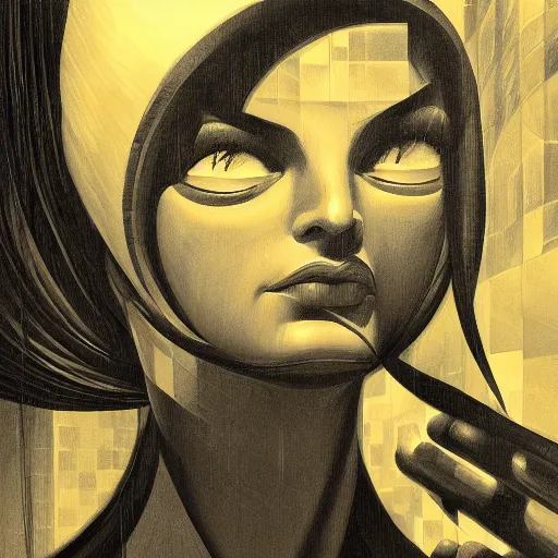 Image similar to detailed face of a woman, clockwork, moment, tectonic sky, skydome, bullet train, turbines, utopian, tech noir, wet reflections, prism, atmospheric, ambient, pj crook, syd mead, john singer sargent, emma uber, edward hopper