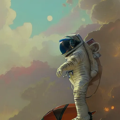 Prompt: Astronaut riding a rocket, highly detailed, digital painting, artstation, concept art, smooth, sharp focus, illustration, art by artgerm and greg rutkowski and alphonse mucha