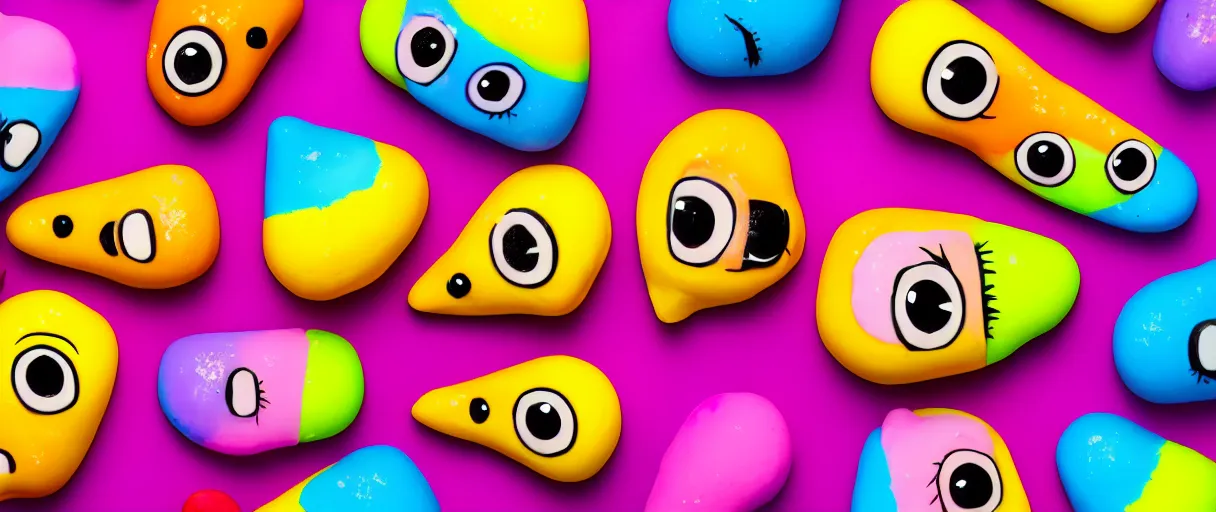 Image similar to hyperrealistic popart very cute multicolored ice cream with eyes melting! on keyboard jason limon digital painting dramatic yellow lighting high angle hd 8k sharp shallow depth of field