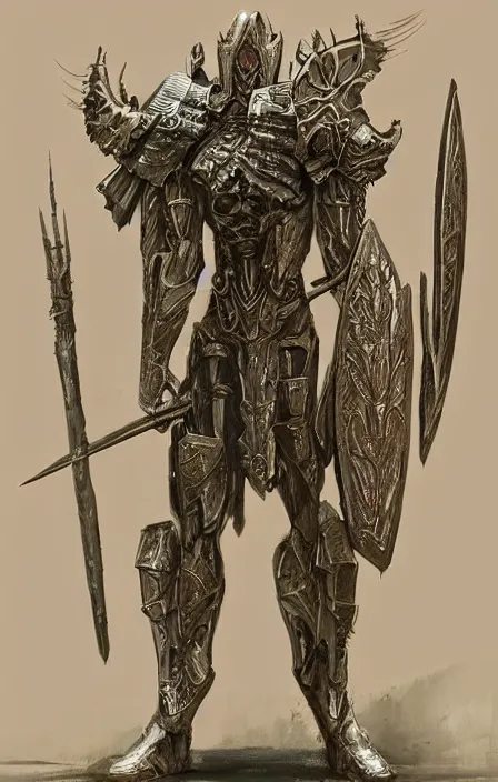 Prompt: thunder overlordconcept, wearing thunder armor, ancient greek ornamented armor, beksinski, weta workshop concept art