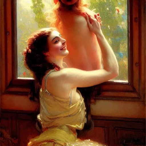 Image similar to overly attached girlfriend meme, painting by gaston bussiere, craig mullins, j. c. leyendecker