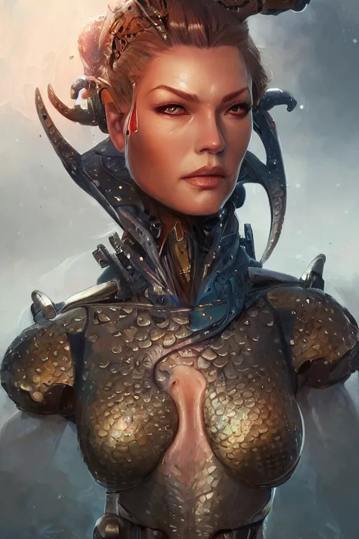 Image similar to cyborg mermaid, d & d, fantasy, portrait, highly detailed, headshot, digital painting, trending on artstation, concept art, sharp focus, illustration, art by artgerm and greg rutkowski and magali villeneuve