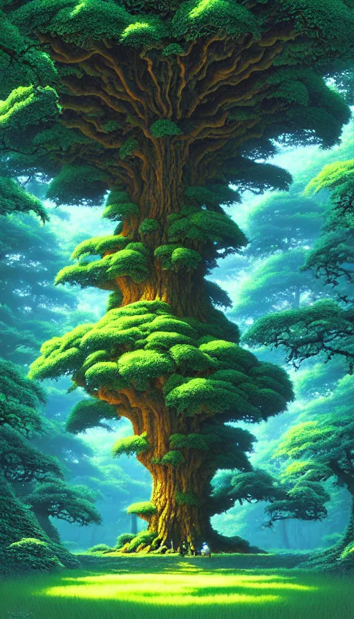 Image similar to a geant oak tree in a forest of ori, studio ghibli, painted by tim white, michael whelan, j. c. 8 k