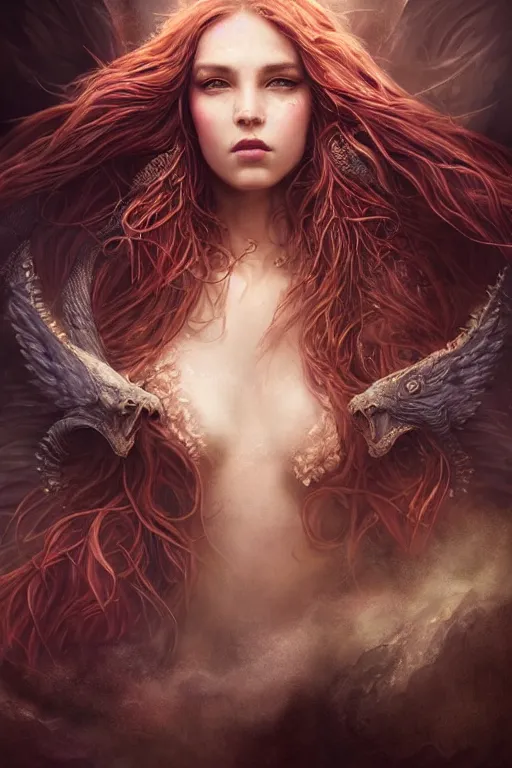 Image similar to majestic and regal portrait of a beautiful young female poison goddess!!, intricate, epic, elegant, menacing, fantasy, highly detailed, digital painting, hard focus, beautiful volumetric lighting, epic light, ultra detailed, souls, smoke, by leesha hannigan, ross tran, thierry doizon, kai carpenter, ignacio fernandez rios