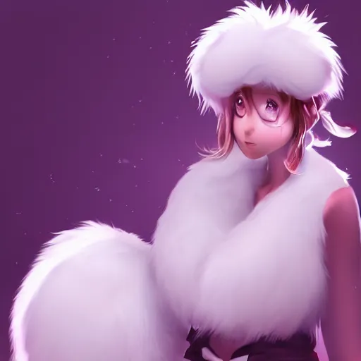 Image similar to cute furry girl with four arms, big fluffy ears, white fur and dark skin, dramatic lighting, cinematic, artstation, anime style