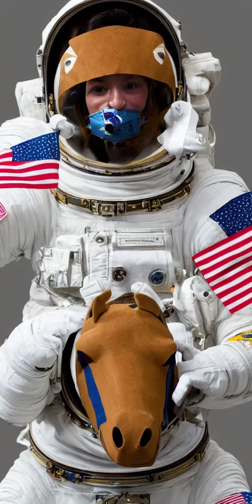 Image similar to astronaut wearing horse head mask