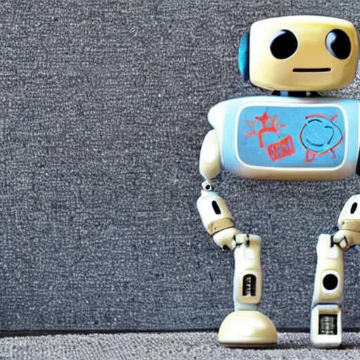 Prompt: <photo attention-grabbing robot-traits='friendly happy' robot-desires='hug'>Cute Robot has urgent message for you</photo>