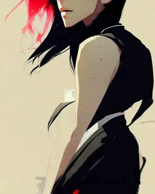 Image similar to a ultradetailed beautiful panting of a stylish woman in a black blazer, by conrad roset, greg rutkowski and makoto shinkai, trending on artstation