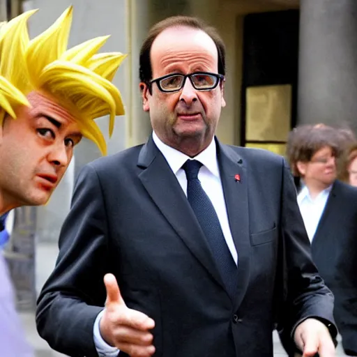 Image similar to François hollande transforming into super saiyan, by easo andrews