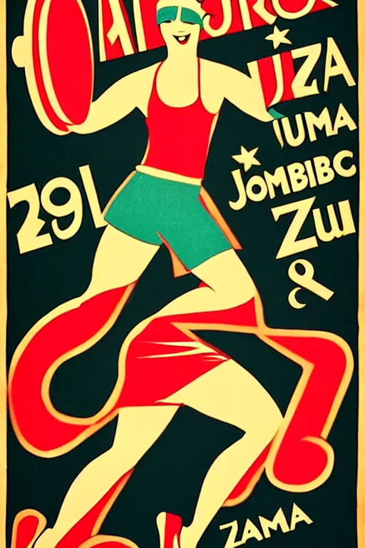 Prompt: 1920s zumba fitness art poster