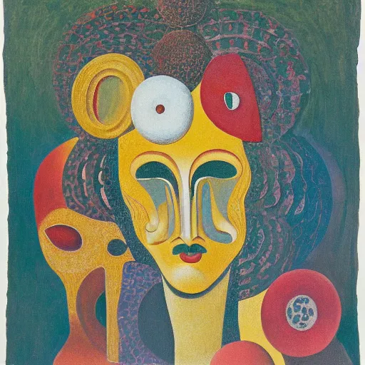 Image similar to floral face portrait by leonetto cappiello and wojciech siudmak and ernst fuchs, anni albers, oil on canvas