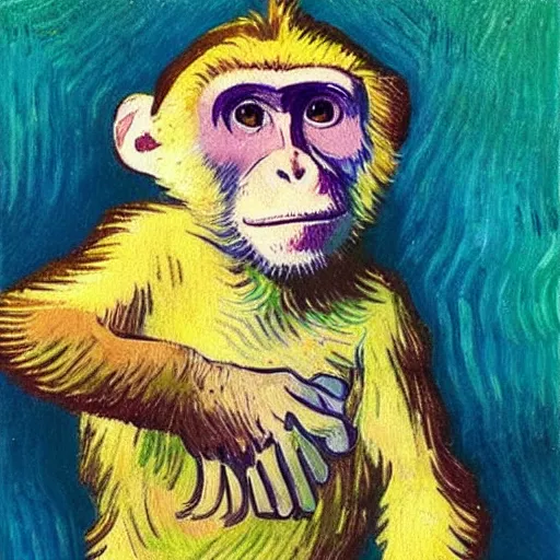 Prompt: oil painting of monkey giving thumbs up + painted by vincent van gogh