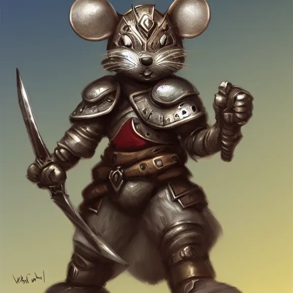 Image similar to warrior mouse with armor reaching for a floating crystal, RPG Portrait, trending on Artstation, Pose Study, ultra detailed, award winning