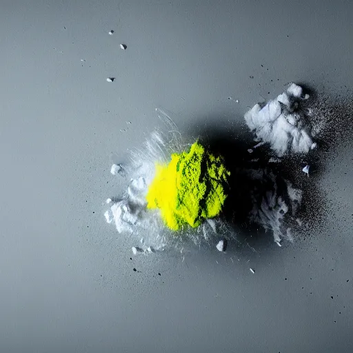 Image similar to clashing powder, colored powder, chalk, studio lighting, explosive, black background