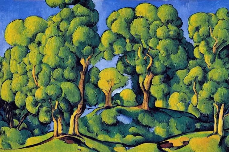 Prompt: masterpiece painting of oak trees on a hillside overlooking a creek, bypatrick heron patrick nagel, patrick nasmyth patrick pietropoli patrick pye patrick woodroffe paul bird paul bodmer paul bril paul cadmus paul cezanne paul cornoyer paul cezanne paul davis