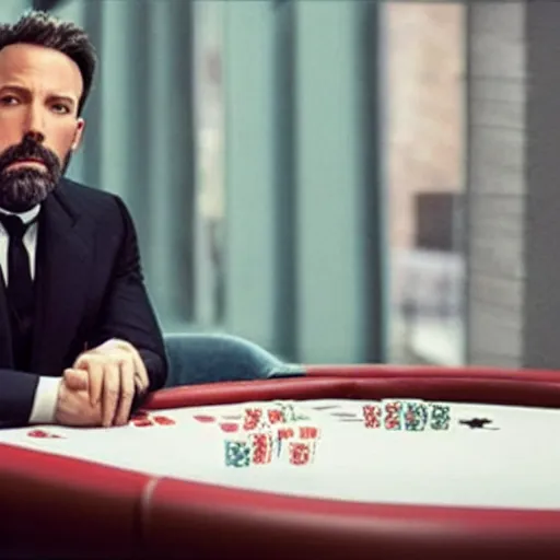 Image similar to a bald version de Ben Affleck, playing poker