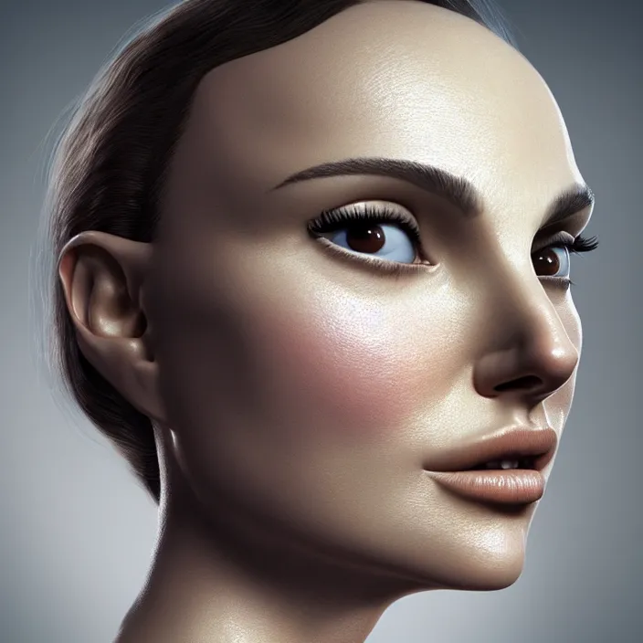 Image similar to a portrait of natalie portman by salvador dali, highly detailed, 3 d render, vray, octane, realistic lighting, photorealistic