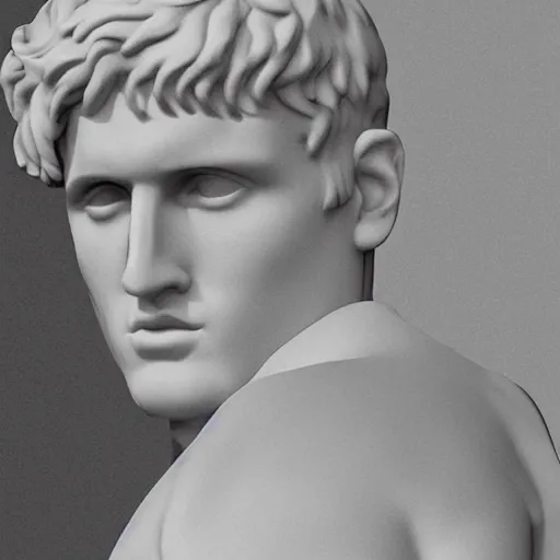 Prompt: a realistic detailed photo of jake paul as a marble statue, blank stare
