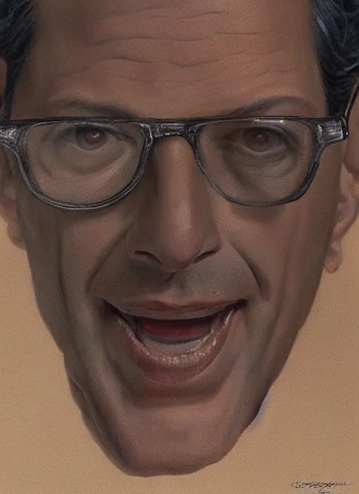 Prompt: portrait of jeff goldblum in the fly ( 1 9 8 6 ), depth of field, soft focus, highly detailed, intricate, realistic, national geographic cover, soft glow, textured, artstation, concept art, sharp focus, illustration, art by artgerm and greg rutkowski and earl norem