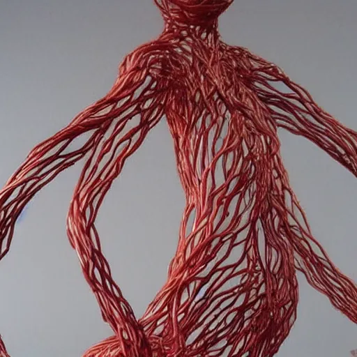 Image similar to wire sculpture of the human vascular system, realistic