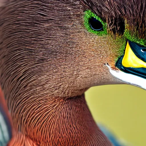 Image similar to an extremely close - up photograph of a duck, looking at the camera lens