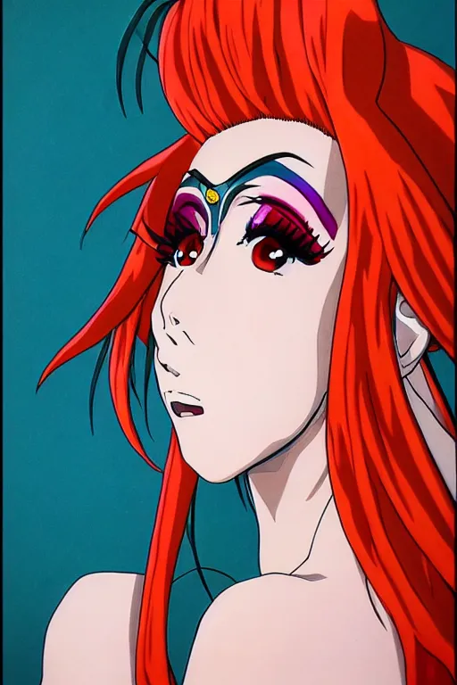 Image similar to high quality anime art, portrait of a drag queen with a surprised expression, heavy makeup