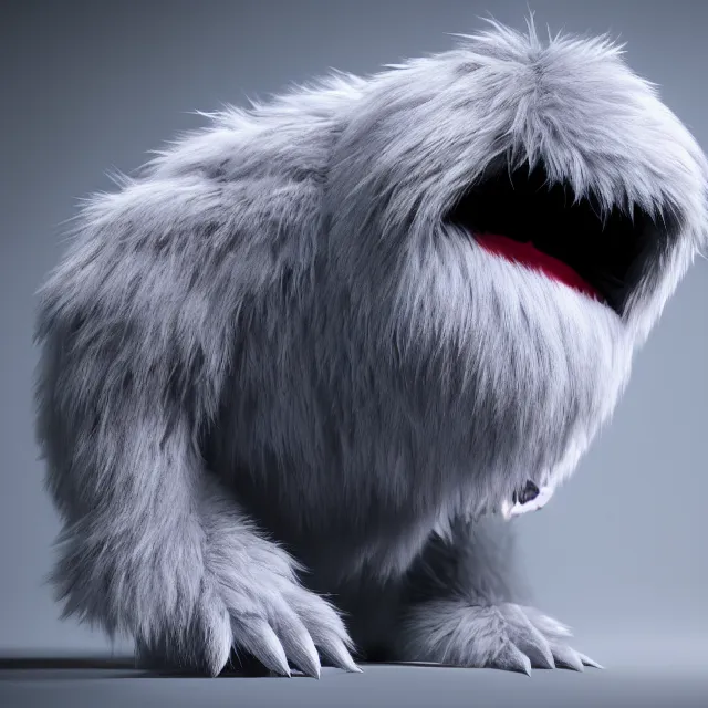 Image similar to ultra realistic fluffy monster designed by balenciaga, dark cinematic, volumetric, realistic, 3 d render, cinematic lighting, ray tracing, cinematic, unreal engine 5, unreal engine render, octane render, hyper realistic, photo, 8 k